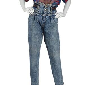 80s Vintage Acid Wash Rainbow Striped Rocker Rock Grunge Mom Denim Jeans 27